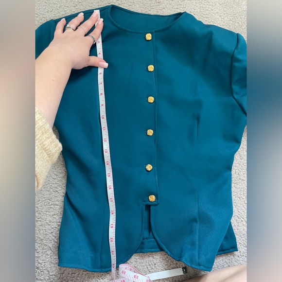 Teal Women's Two-Piece Pantsuit with Gold Buttons - Picture 10 of 12